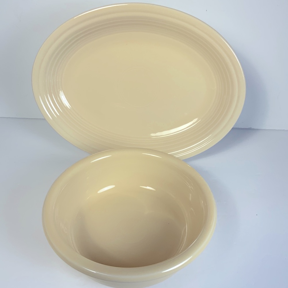 Fiesta Vegetable Bowl Oval Platter Ivory 2 piece Set USA NOS HLC #N1
